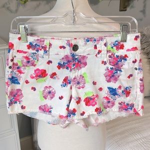 White Denim Floral Jean Shorts Stretchy Grane Womens 7